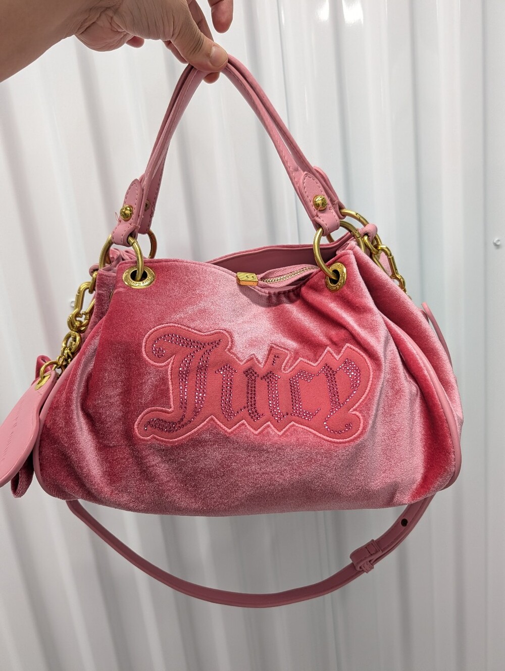 UK Exclusive Juicy Couture Pink Velvet Logo Shoulder Bag